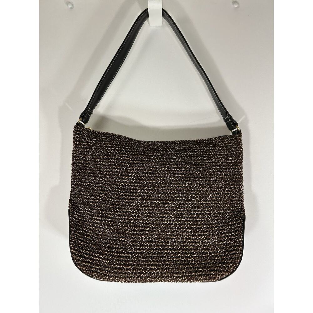 The Sak X Elliott Lucca Coffee/Brass Vintage 2003 Crochet & Leather Satchel